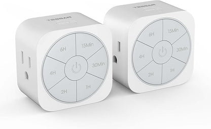 Outlet Timer Indoor 2 Pack, Countdown Timers for Electrical Outlets Up to 6H for Lights, Iron, Fan, Electric Bike, Auto Shut Off Switch for Home Kitchen Bedroom, 1875W