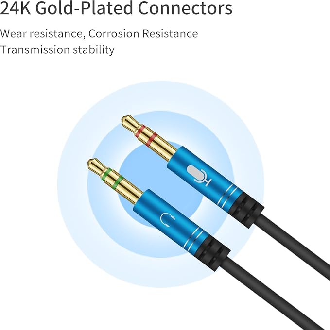 Headphone Y Cable Splitter Adapter for Computer 3.5mm Female to 2 Dual 3.5mm Male Gold-Plated Corrosion-Resistant Audio Mic Y Cable for Headset Connecting to PC，Audio Connector for PC (35CM, Silver)