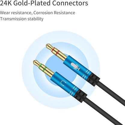 CANFON Headphone Splitter for Computer 3.5mm Female to 2 Dual 3.5mm Male Headphone Mic Audio Y Splitter Cable Smartphone Headset to PC Adapter (35CM, Blue)