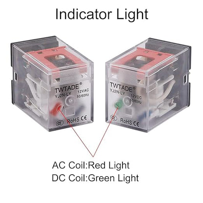 TWTADE 2PCS AC 110V/120V Relay 10A Electromagnetic Power Coil Relay 8 Pins 2DPT 2NO 2NC with Indicator Light, Socket Base & DIN Rail -YJ2N-LY