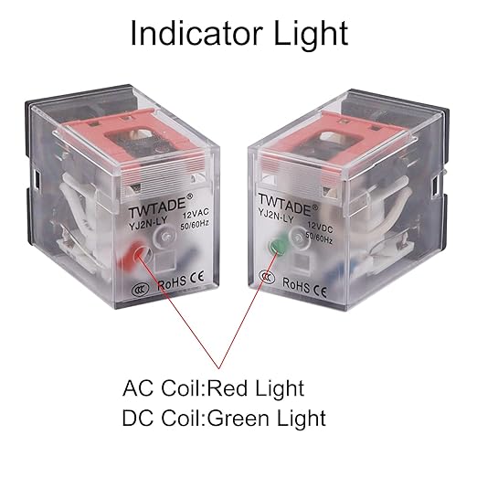 TWTADE/DC 6V Electromagnetic Power Coil Relay 10A 8 Pins DPDT 2NO 2NC with Indicator Light and Socket Base -YJ2N-LY