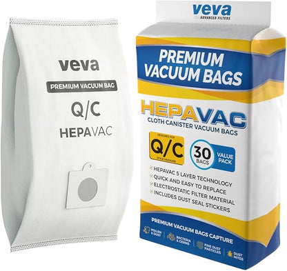 30 Pack Type Q/C 53292 HEPA Vacuum Bags for Kenmore Canister Vacuum Cleaners 5055, 50558, 53291, 53292, Series 600, 400, 200