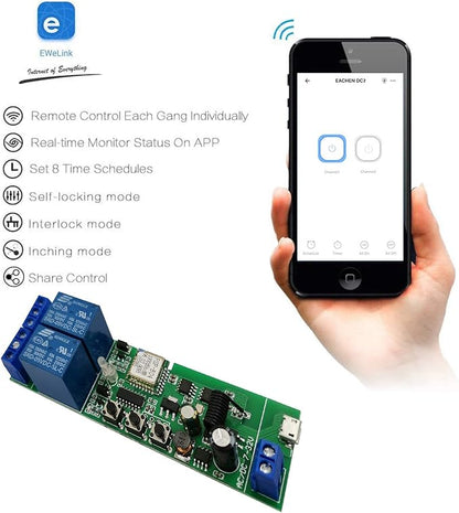 Newgoal 2-Channel Ewelink App Remote Control WiFi 433MHz RF Wireless Switch Relay, self-Locking, Interlock Mode, Used to Access and Control Smart Garage Doors, Compatible with Alexa Goolge