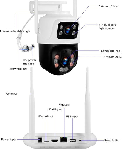 Fuers Wireless WiFi Security Camera System, 8CH HD NVR Kit, 4Pcs 5MP CCTV Home Dual Lens Security Camera System for Indoor/Outdoor Use, Night Vision, Waterproof, Motion Detection, 500G Hard Drive