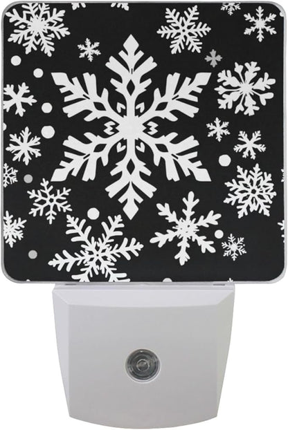 Pigsaly Led Night Light White Black Texture Christmas Snowflakes Night Light Plug in Wall Lamp Smart Dusk to Dawn Sensor Nightlight Led Lamp Energy Saving Lights Gift for Kids Room Bedroom Bathroom H