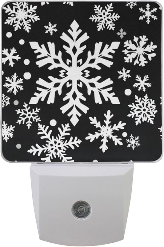 Pigsaly Led Night Light White Black Texture Christmas Snowflakes Night Light Plug in Wall Lamp Smart Dusk to Dawn Sensor Nightlight Led Lamp Energy Saving Lights Gift for Kids Room Bedroom Bathroom H