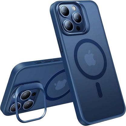 TORRAS Magnetic for iPhone 15 Pro Case, Compatible with MagSafe, Invisible Camera Kickstand, Military-Grade Shockproof Translucent Anti-Scratch Hard Back and Soft Edge Phone Case, Navy Blue