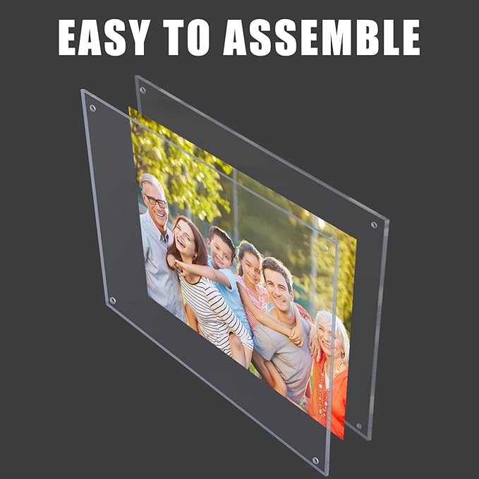 Kalami 8.5x14 Acrylic Wall Mount Picture Frame Self Adhesive, No Drill Floating Frameless Clear Photo Frame for Artwork Diploma Certificate or Large Size Document Display-Full Frame is 9x15