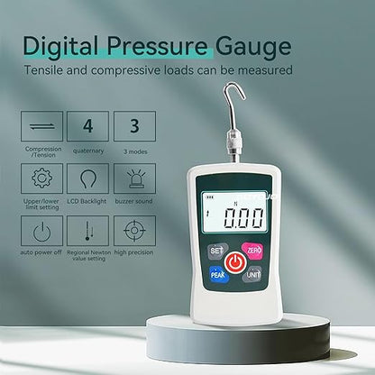 GOYOJO Digital Force Gauge High-Precision Push-Pull Meter for Tension & Compression Testing Units (N, kg, lb, oz) Real-Time/Peak/First Peak Modes Ideal for Quality Control & Material Testing (30N)