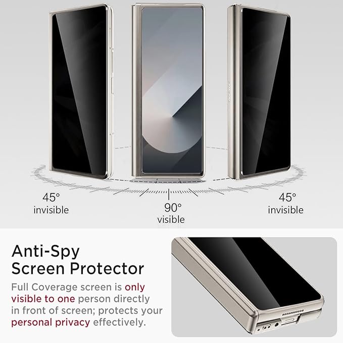 Miimall for Samsung Galaxy Z Fold 6 Case with Privacy Screen Protector, Built-in Adjustable Kickstand & Magnetic Hinge Protection All-Inclusive Protective Case for Galaxy Z Fold 6 5G Titanium Grey
