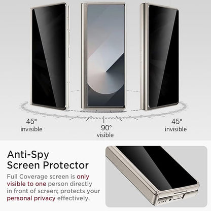 Miimall for Samsung Galaxy Z Fold 6 Case with Privacy Screen Protector, Built-in Adjustable Kickstand & Magnetic Hinge Protection All-Inclusive Protective Case for Galaxy Z Fold 6 5G Titanium Grey