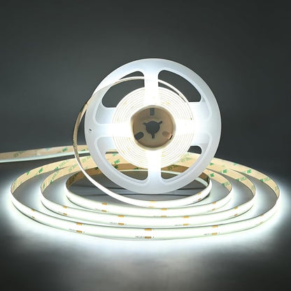 TUNICHX COB LED Strip Lights DC 24V LED Lights Flexible Super Bright LED Strips,16.4ft 6500K White,CRI 90+,2400LEDs High Density Uniform Light for Bedroom Home Decor (No Adapter or Controller)