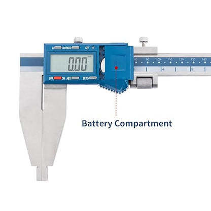 Dasqua 0-12"/300mm Heavy Duty Long Jaw Absolute Origin Digital Caliper, IP54 Stainless Steel Electronic Measuring Tool, in/mm Conversion, Accurary ±0.002"/0.04mm, Resolution 0.0005"/0.01mm