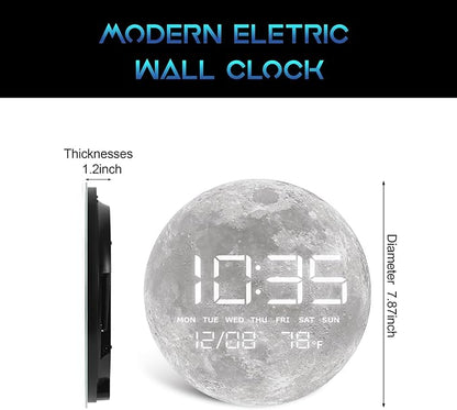 HOMLOVE Digital Desk Clock with Large LED Display, Moon Modern Date Temperature Clock [TYPC-in] for Shelf, Table, Mantel or Bedside, (Moon, 7.87 INCH)