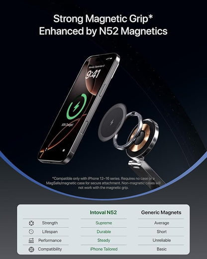 Intoval 3-in-1 Foldable Wireless Charging Station, Qi2 Certified 15W Ultra Fast Wireless Charger for Magsafe, Magnetic Charger Stand for iPhone 17/16/15/14/13/12, Apple Watch & AirPods.(Black)