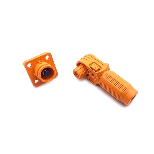 350A Battery Energy Storage Connector, 120mm² High Current Connectors IP67 Waterproof Stud Wiring Power Adapter Quick Plug Terminal Right Angle Plug and Socket （1500V Orange)
