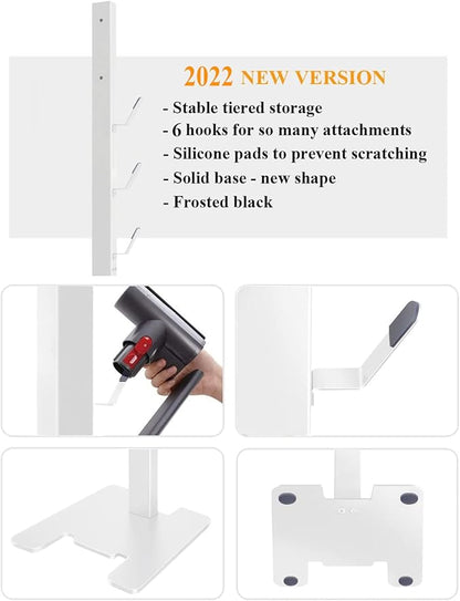 XIGOO Storage-Stand-Docking-Station-Holder Compatible with V15 Detect V11 V10 V8 V7 V6 Cordless Vacuum Cleaners, Stable Metal Organizer Rack(White, 6 Hooks)