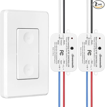 DEWENWILS Wireless Light Switch and Receiver Kit, 10A/1200W, No in-Wall Wiring Required,Remote Control Wall Switch Lighting Fixture for Ceiling Lights, Fans, Lamps,100 Ft RF Range, Programmable