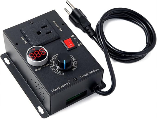 HARMNEE AC Motor Speed Controller 110-120V / 10A Rated / 15A Max, Fan Speed Control AC Electronic Voltage Regulator with Black-Coated Matt Metal Shell & Voltage LED Display Screen