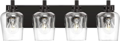 METWET Bathroom Light Fixtures, 4-Light Modern Vanity Light with Clear Glass Wine Glass-Shaped Shade, Vanity Lighting Fixtures Over Mirror, Matte Black, VL155-MB-4