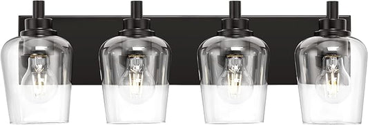 METWET Bathroom Light Fixtures, 4-Light Modern Vanity Light with Clear Glass Wine Glass-Shaped Shade, Vanity Lighting Fixtures Over Mirror, Matte Black, VL155-MB-4