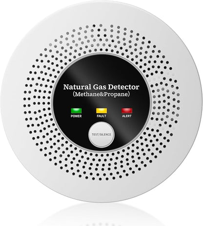Natural Gas Detector Alarm - 10s Methane/Propane Leak Alert CH4 Gas with 85dB Siren & LED Flash, Battery-Powered Gas Monitor for Home Kitchen RV Safety (3 Battery Included)