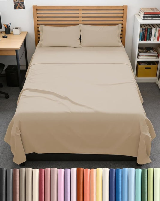 Full XL Bed Sheet Set - 4 Piece Extra Long Extended Full XL Sheets - Ultra-Soft, Breathable & Cooling - Fits 8” to 16" Mattress w/ Deep Pockets - 54" x 80" - Easy-Fit, Wrinkle & Fade Resistant - Cream