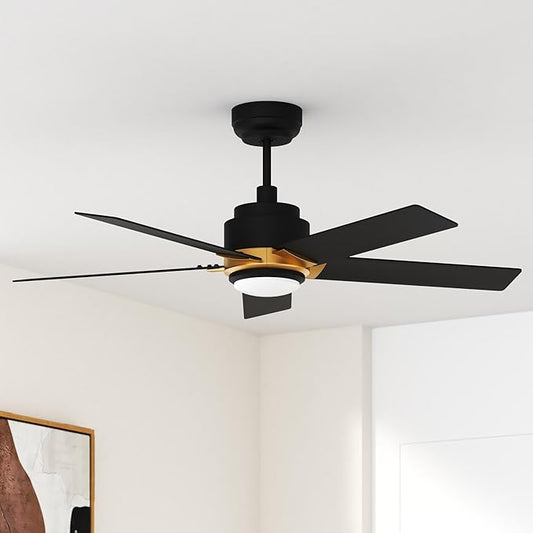 SMAAIR Smart Ceiling Fans with Lights and Remote, 52 Inch Low Profile Ceiling Fan with Dimmable LED Light, 10-Speed Reversible DC Motor Works with APP/Alexa/Google Assistant/Siri Control(Black/Gold)
