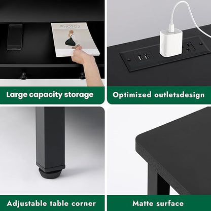 Tykacna 27 Inch Wide Night Stand, Large Wood Night Stand Set 2 with 2 Drawers, LED Nightstand with Charging Station and Adjustable Drawer, Bedside Table for Living Room/Bedroom/Study/Office, Black.
