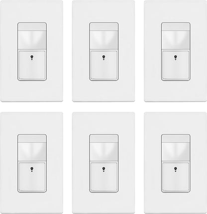 TOPGREENER Motion Sensor Switch, PIR Sensor with Ambient Light Level, Occupancy & Vacancy Modes, No Neutral Required, Ground Wire Required, 150W LED/CFL, Single Pole, TDOS5-JM-W-6PCS, White, 6 Pack
