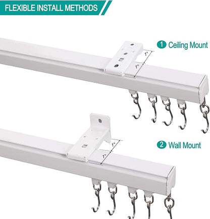 ChadMade Ceiling Track Kit with Hooks, Wall Mount Curtain Track, x-Large Size for Space 12ft - 18ft Wide, Single Window Rods Work with Grommet and Pinch Pleated Curtain
