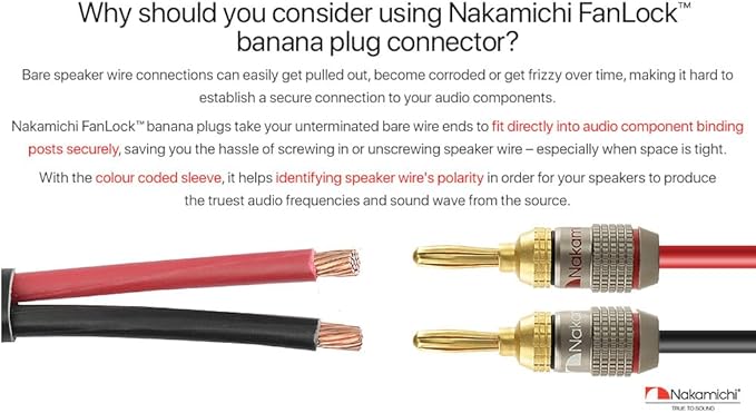 Nakamichi FanLock Excel Series 24k Gold Plated Banana Plugs 10 AWG - 18 AWG Gauge Size 4mm for Speakers Amplifier Hi-Fi Stereo Home Theatre Radio Audio Wire Cable Quick Connector, 36 Pcs (18-Pairs)