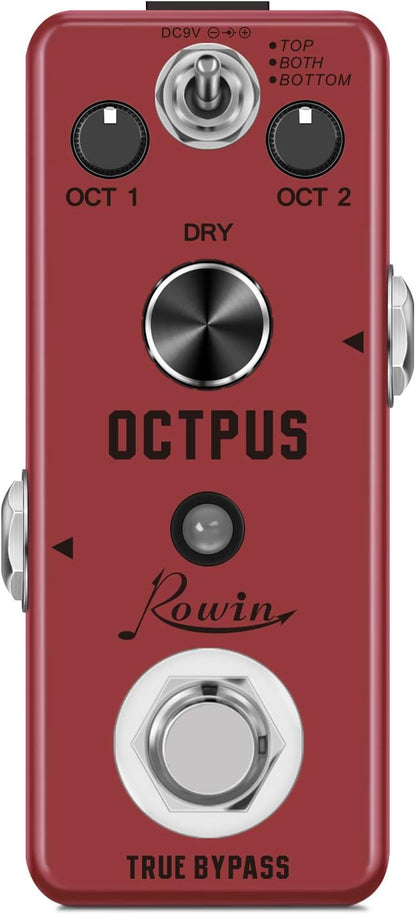 Rowin Polyphonic Octave Guitar Effects Pedal Pure Octopus Digital Mini Single Effect for Electric Guitar and Bass with True Bypass 11 Different Octave Modes LEF-3806