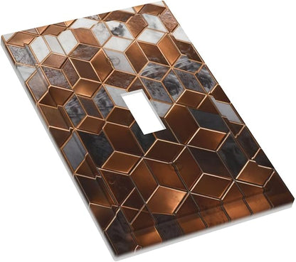 Bvtewkhz Brown Abstract Luxury Modern Geometric Cubic Marble 1 Gang Single Toggle Decorative Light Switch Covers Electrical Faceplate Switch Plates for Bathroom Kitchen Home