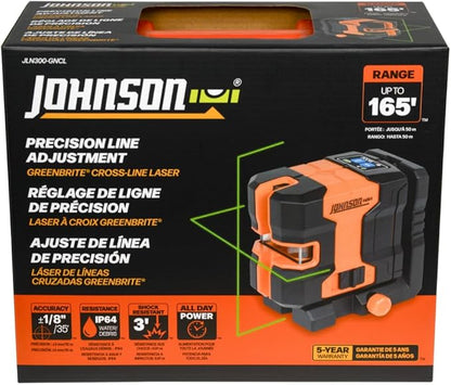 Johnson Level & Tool JLN300-GNCL Laser Level, Self-Leveling Cross-Line Laser with GreenBrite® Technology, Magnetic Base, Hard-shell Carry Case, Lithium Ion Battery, Magnetic