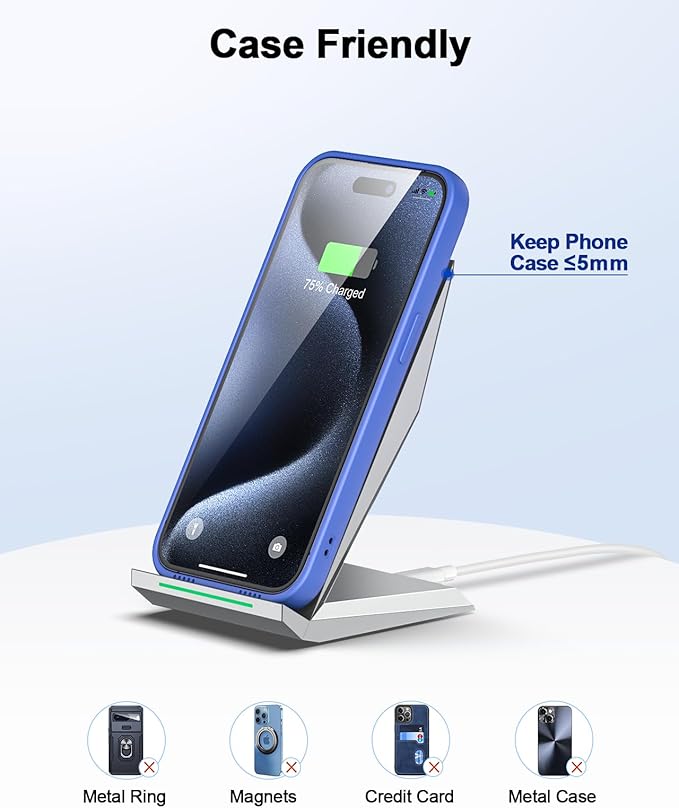 Fast Wireless Charger, NANAMI Qi Certified Wireless Charging Stand Compatible iPhone 16/16 Plus/16 Pro/16 Pro Max/15/14/13/12, Samsung Galaxy S25/S24/S23/S22/S21/S20/Note 20 Ultra and Qi-Enabled Phone