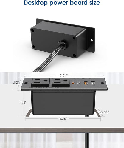 Recessed Power Strip with 30W USB C,Ultra Thin Flat Plug Power Strip,2 Outlets 4 USB Ports,Furniture Flush Mount Desk Outlet,Recessed Outlet for Side Table/Sofa Table,6ft Cord (Black)