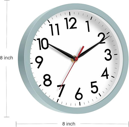 AKCISOT Wall Clock, Modern Small Wall Clocks Battery Operated 8 Inch, Silent Non-Ticking Analog Classic for Office, Home, Bathroom, Kitchen, Bedroom, School(Blue Gray)