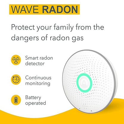 Airthings 2950 Wave Radon - Smart Radon Detector with Humidity & Temperature Sensor – Easy-to-Use – Accurate – No Lab Fees – Battery Operated - Free App