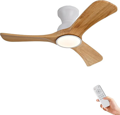 Gaizw 42 Inch Low Profile Ceiling Fans with Lights and Remote, Flush Mount Ceiling Fan with Light, 3 Blades Solid Wood Easy Installation for Living Room, Bedroom, Farmhouse, Indoor