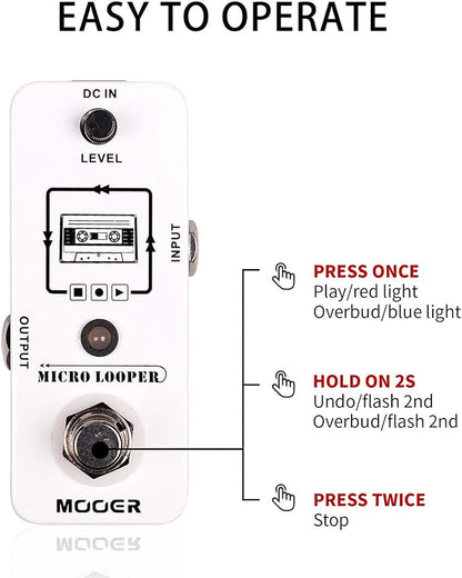 MOOER Micro Looper Guitar Loop Pedal Effect Pedal with 30 Minutes Recording Time, Unlimited Overdubs, Pure Sound for Electric Guitar