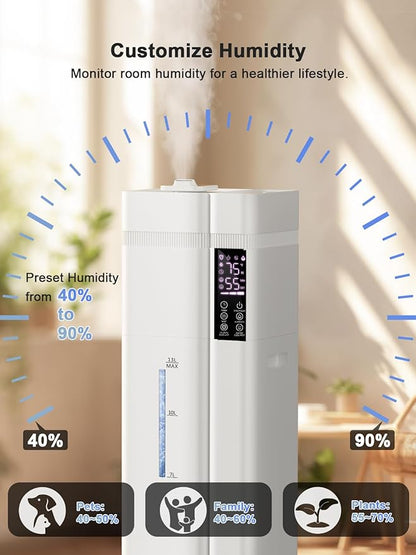 Zeova 13L/3.4Gal Humidifiers for Bedroom, Ultrasonic Warm & Cool Mist Humidifier Large Room, Covers 800ft², 72H Runtime, 24H Timer, 3 Mist Modes Top Fill Quiet Humidifiers for Home, Office, White