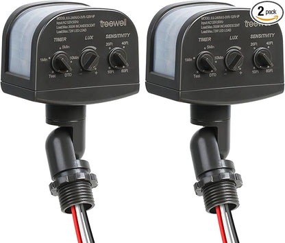 TREEWELL 2 Pack 240-Degree Replacement Motion Sensor, Adjustable LUX(5-300) & Time & Detection Sensitivity Up to 60 Feet Range, 3 Working Modes Outdoor Motion Detector for Security Floodlight, Brown