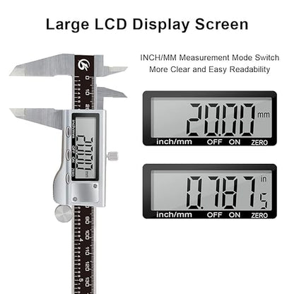 KETOTEK Digital Caliper 6 Inch Measuring Tool, Stainless Steel Electronic Vernier Calipers, Digital Micrometer with Large LCD Screen, inch/Metric Conversion