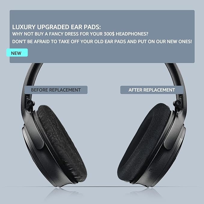 Fabric Comfort - Wzsipod Ear Pads for Bose Quiet Comfort 35/ QC35ii Headphones, Compatible with QC45 QC35ii QC25 QC15 & More Series, Replacement Exclusive Styles, S1