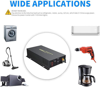 WZRELB 5000W 24VDC 120VAC Pure Sine Wave Power Inverter, 2 AC Outlets, Wired Remote Control, RV (RBP-500024WR)