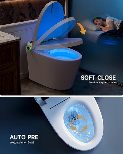 WANSID Smart Toilet with Bidet Built-in and Tankless, Auto Open/Close, Heated Seat, Instant Warm Water & Dryer, Foot Sensor Operation, Elongated One-Piece Modern Toilet for Bathroom, Digital Display