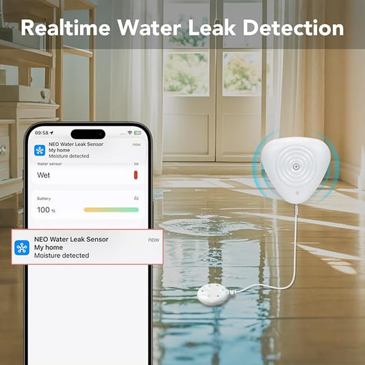 NEO Zigbee Water Sensor, Smart Water Leak Detector for Home, Requires Zigbee Hub, Compatible with SmartThings and Home Assistant (ZHA & Z2M) (2 Pack, Piece, 2)