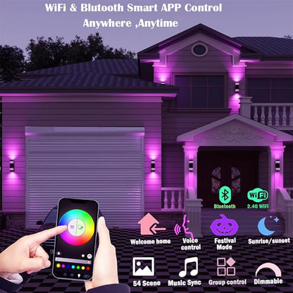rosykite Smart Outdoor Wall Lights Color Changing 2 Pack, RGB+2700K-6500K Modern Exterior Lighting Fixtures Cylinder Outside Wall Sconce with Glass, WiFi APP Control Up Down Outdoor Porch Lights
