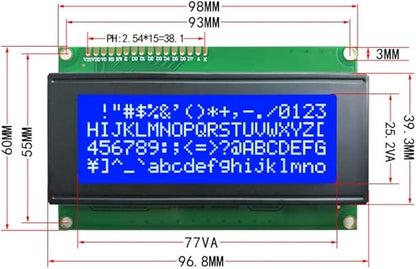 DIYmalls 2004 LCD Display Module DC 5V 20x4 White Character Blue Backlight 2004A 16 Pin Parallel Interface AIP31066 Controller for Arduino ESP32 Development Board (Pack of 2), no IIC